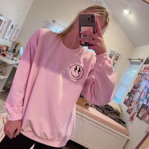 - Smiley Face Pink Preppy Sweatshirt